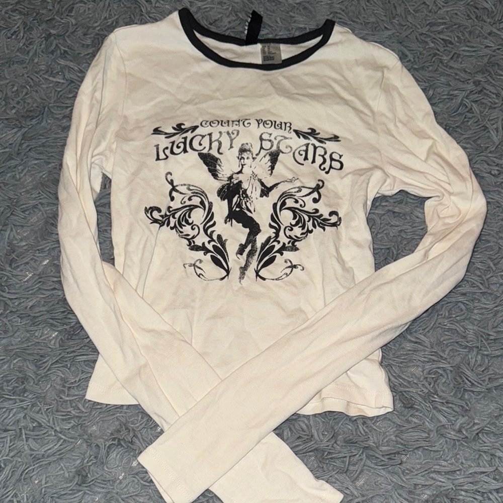 Women's Cream Graphic Long Sleeve Top